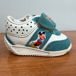 Vintage Disney Mickey Mouse White and Blue Sneakers with Velcro Closure Size 1